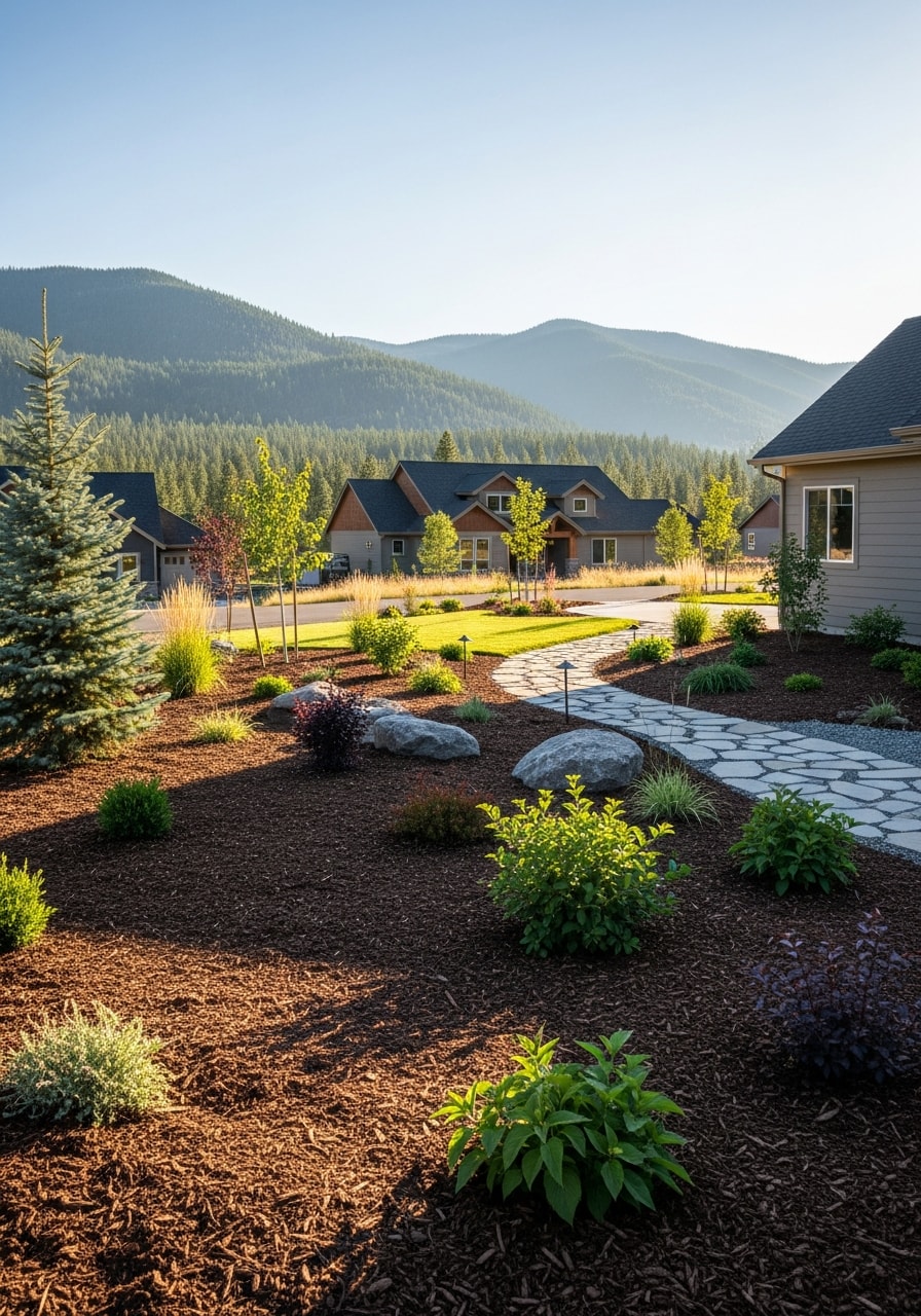 Portrait of a Chelan County homeowner on their mountain property with forested slopes and distant peaks visible.