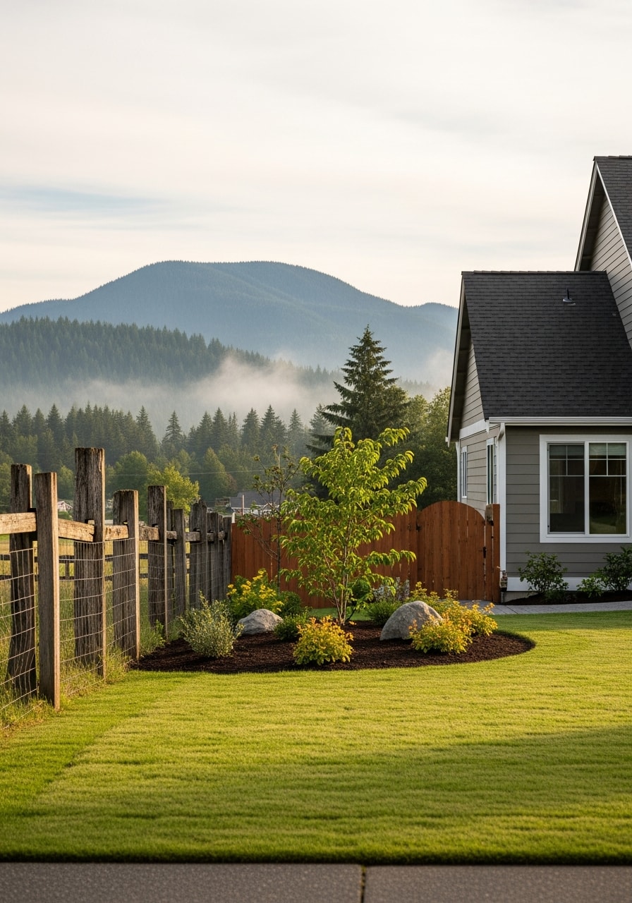 Portrait-style image of a Skagit County homeowner on their property with valley backdrop and evergreen trees.